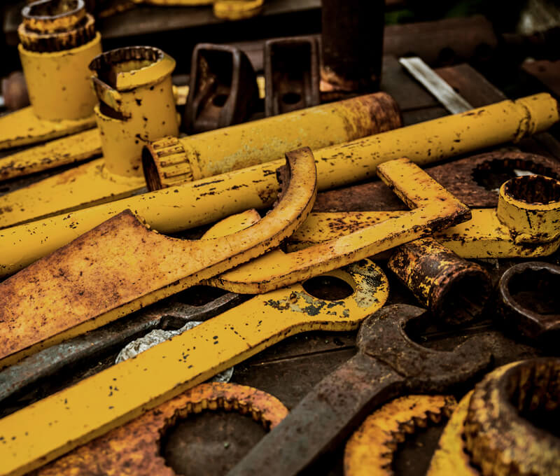 Industrial tools on a workbench