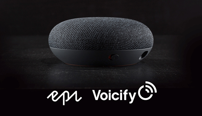 A voice assistant and Episerver and Voicify logos